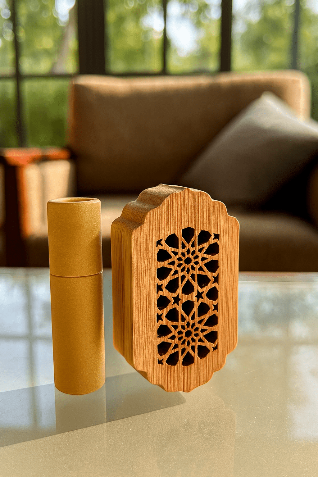 Carved geometric wood with a magnetic clasp