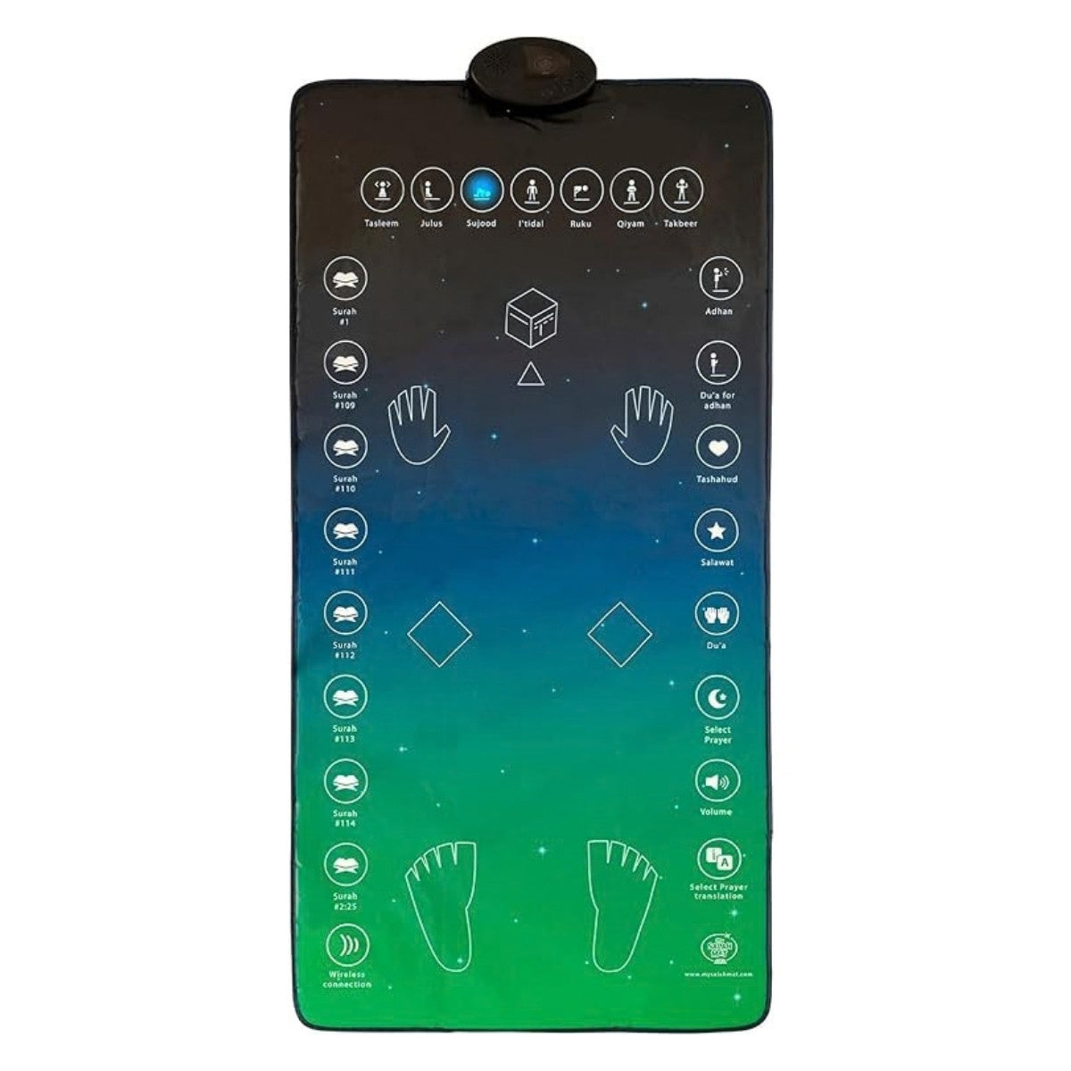 The full smart prayer mat with touch keys and hand, knee and foot positions